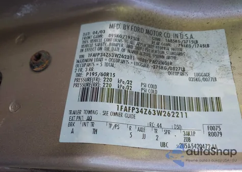 2003 Ford Focus Se from USA, damaged, VIN 1FAFP34Z63W262211